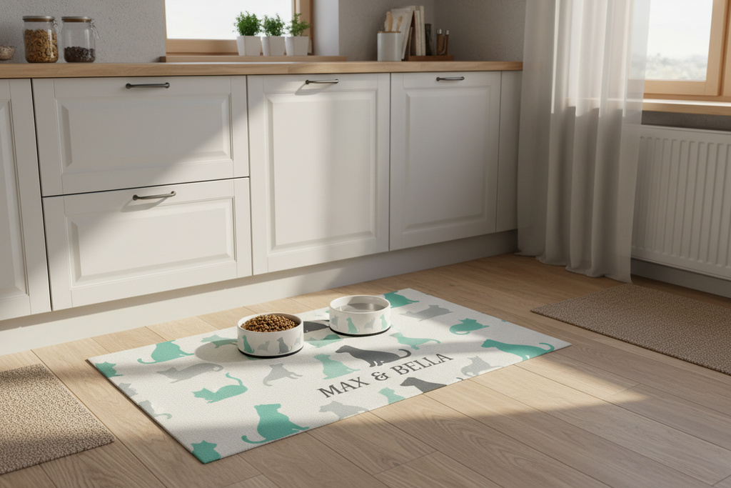 Customized pet dining area mats